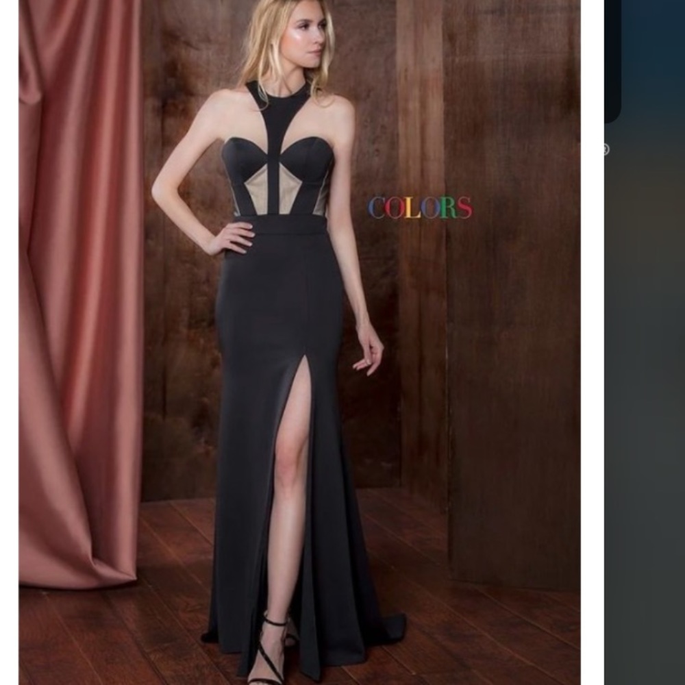 Colors T strap evening gown